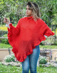 Poncho rosso in lana mohair...
