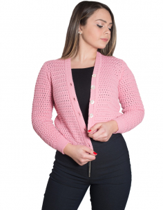 Giacca traforata rosa con...